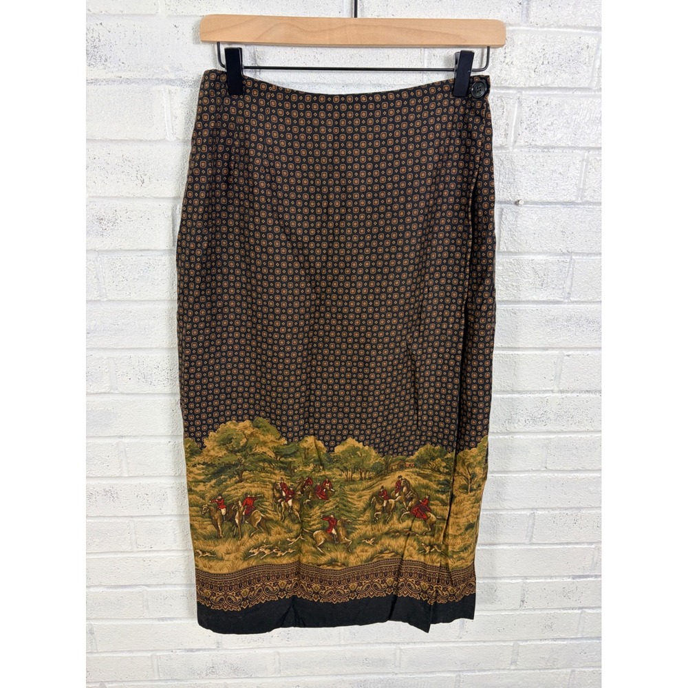 Vintage Chelsea Campbell Midi Wrap Skirt Womens 8P Fox Hunt Equestrian Horse